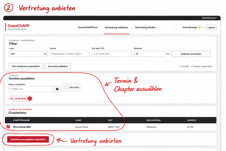 Vertretungsangebot für ein BNI-Chapter erstellen